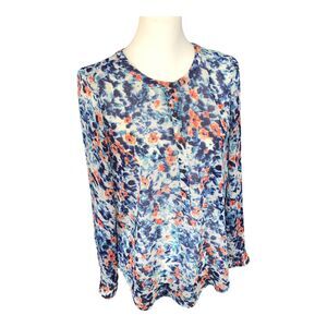 Lucky Brand Long Sleeve Artsy Boho Sheer Multi Color Button Front Top Blouse S/P